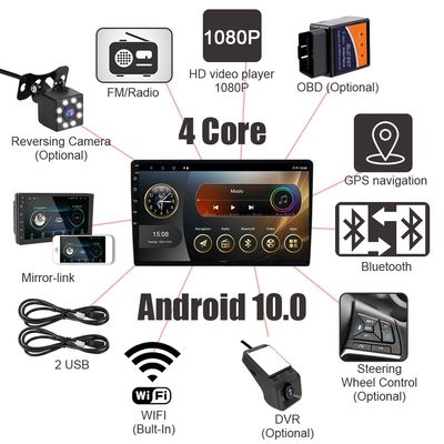 4 núcleos de CPU 10,1 polegadas 2 Din Touch Screen GPS Navegação Android Car Radio para Universal