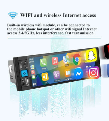 Car Radio Wireless Carplay 1Din MP5 Player com FM/AM/RDS Multimídia e Bluetooth