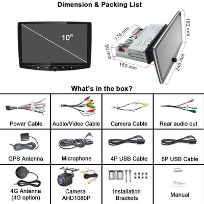 Ecrã LCD Universal de Instalação de Carros Android 1 Din Rádio de Carros com Carplay e Botão de Garrafa
